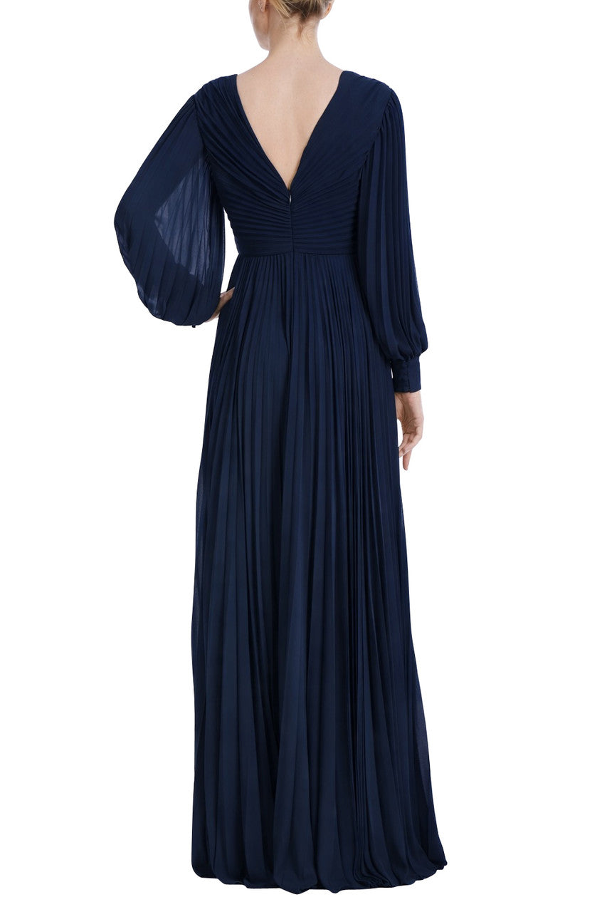 badgley-mischka-v-neck-long-sleeve-pleated-gown-abendkleid-gr-n image 4