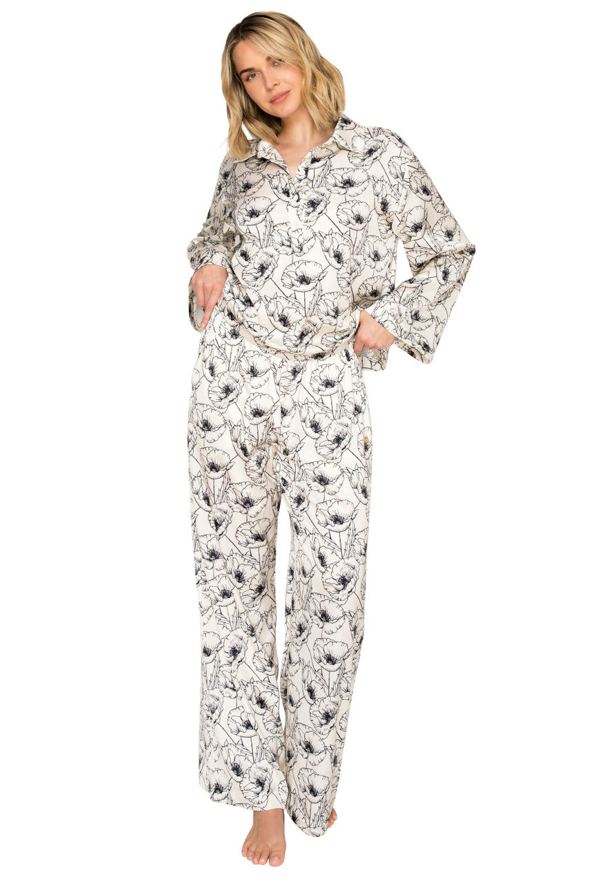badgley-mischka-luxe-floral-pyjama-ivory-black-satin-blume image 3