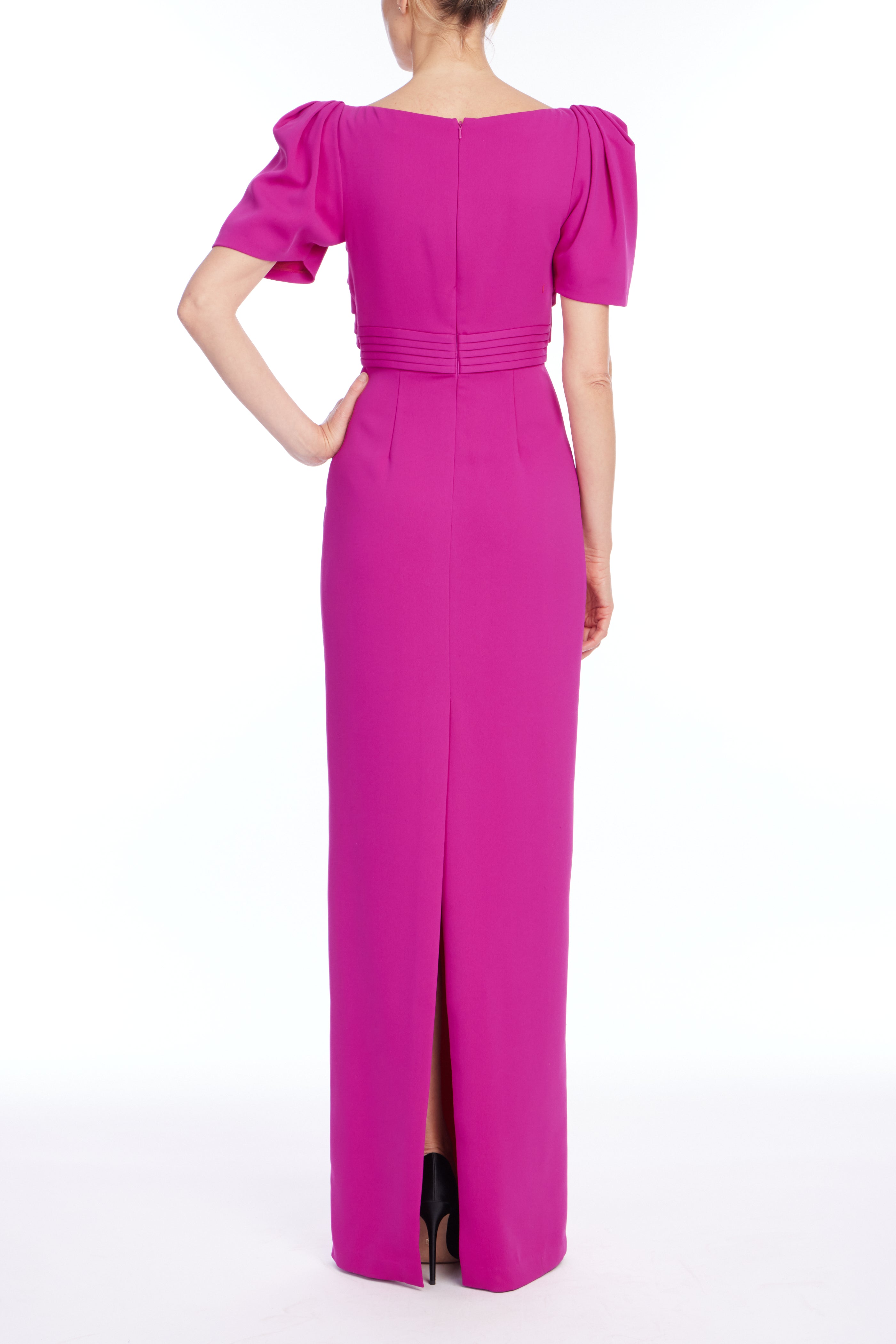 badgley-mischka-puff-sleeve-abendkleid-fuchsia-herzausschnitt image 3
