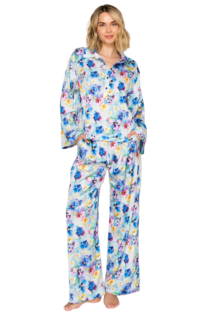 badgley-mischka-luxe-floral-pyjama-ivory-black-satin-blume image 5