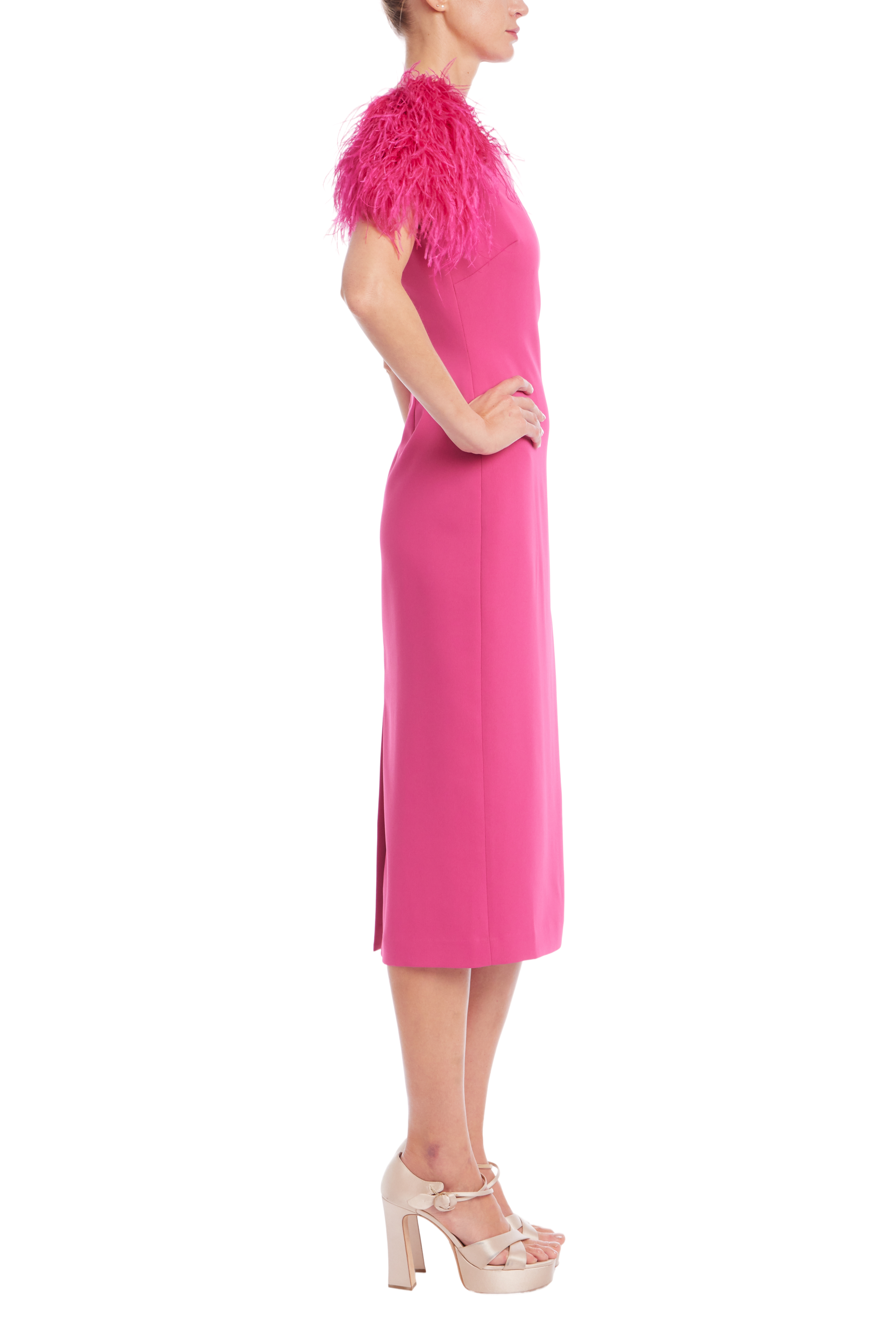 badgley-mischka-feather-sheath-cocktailkleid-magenta-federn image 2