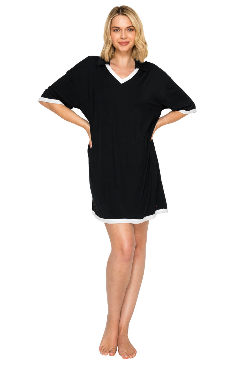 badgley-mischka-yummy-nachthemd-modal-jet-black-mit-kragen image 1