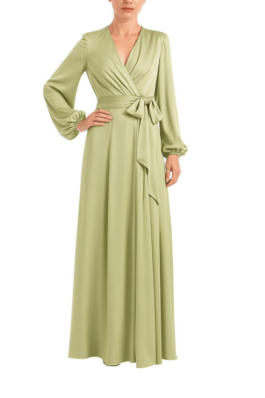 badgley-mischka-satin-wickel-abendkleid-salbei-langarm image 4