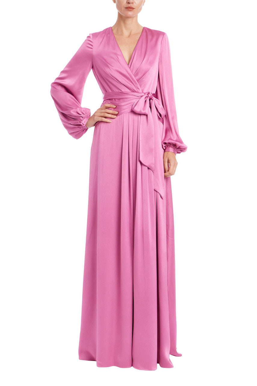 badgley-mischka-satin-wickel-abendkleid-salbei-langarm image 1