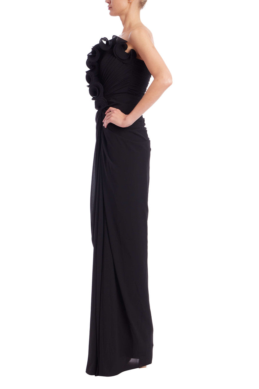 badgley-mischka-strapless-gown-abendkleid-schwarz-georgette image 2