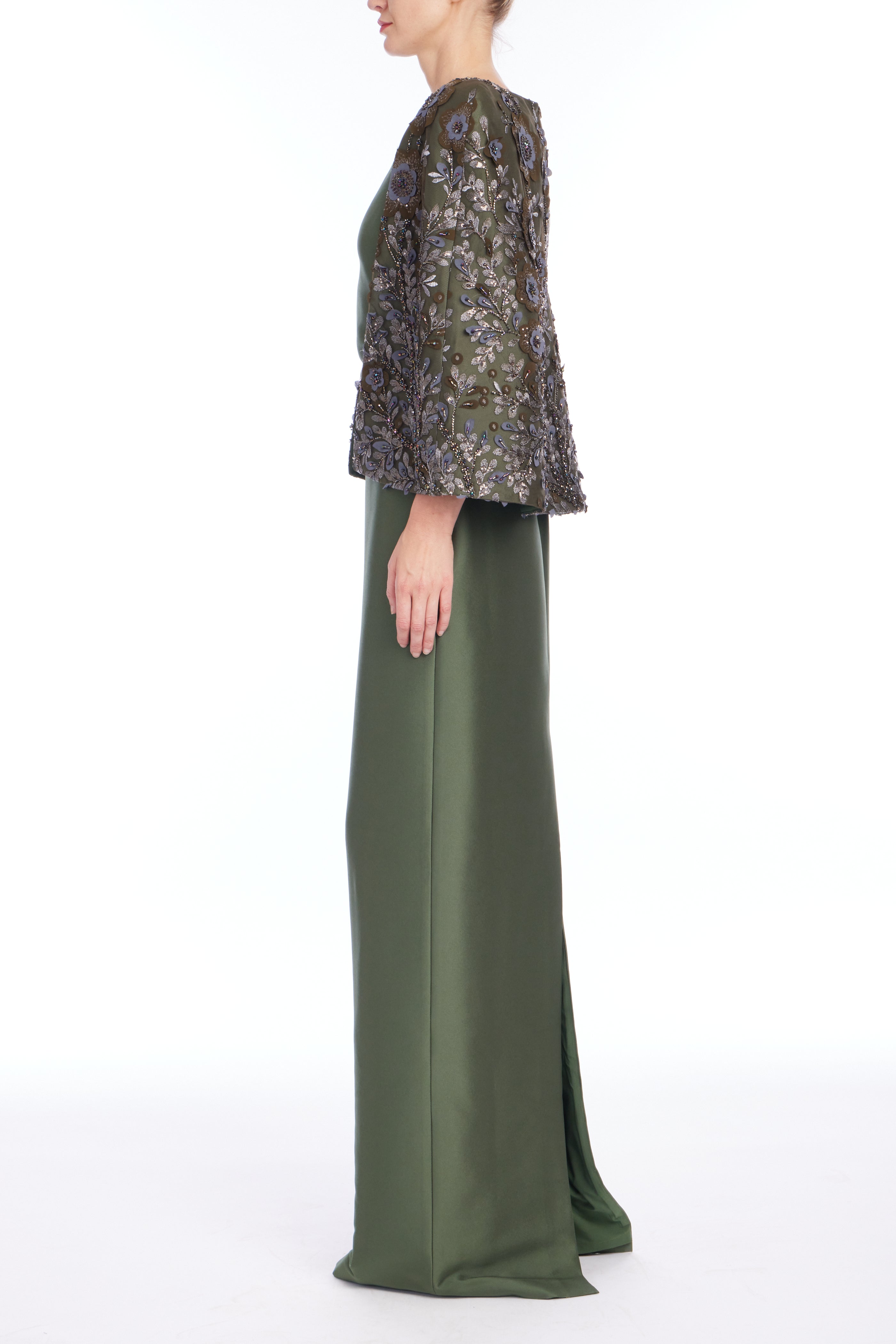 badgley-mischka-embroidered-cape-gown-kleid-olive image 2