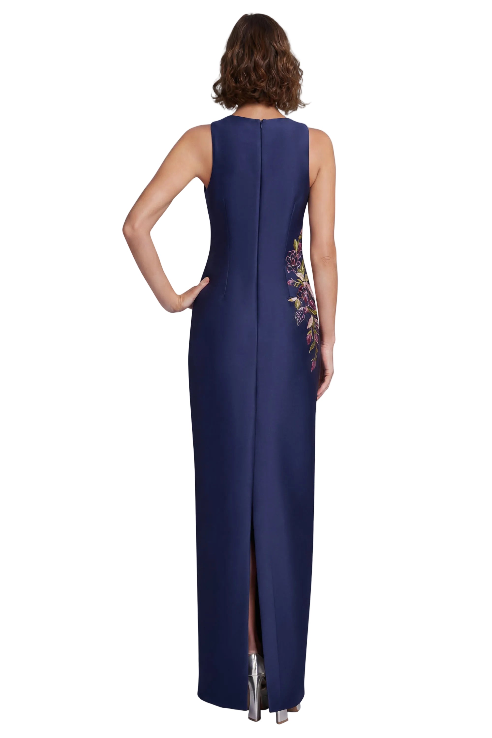 badgley-mischka-floral-column-abendkleid-navy-stickerei-maxi image 3