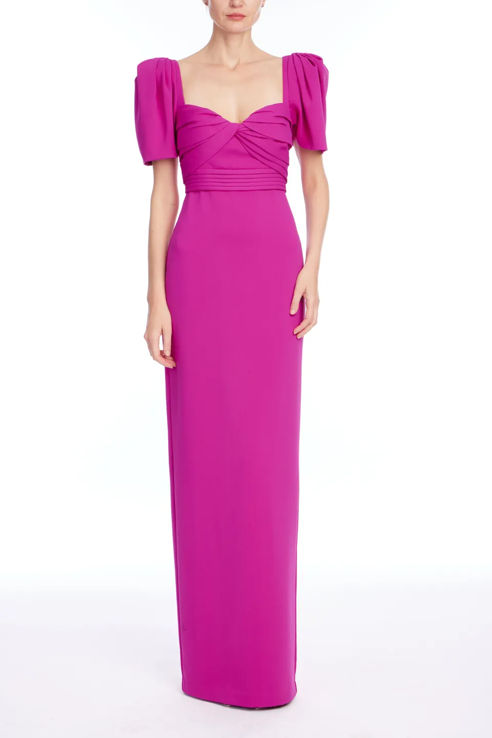 badgley-mischka-puff-sleeve-abendkleid-fuchsia-herzausschnitt image 1
