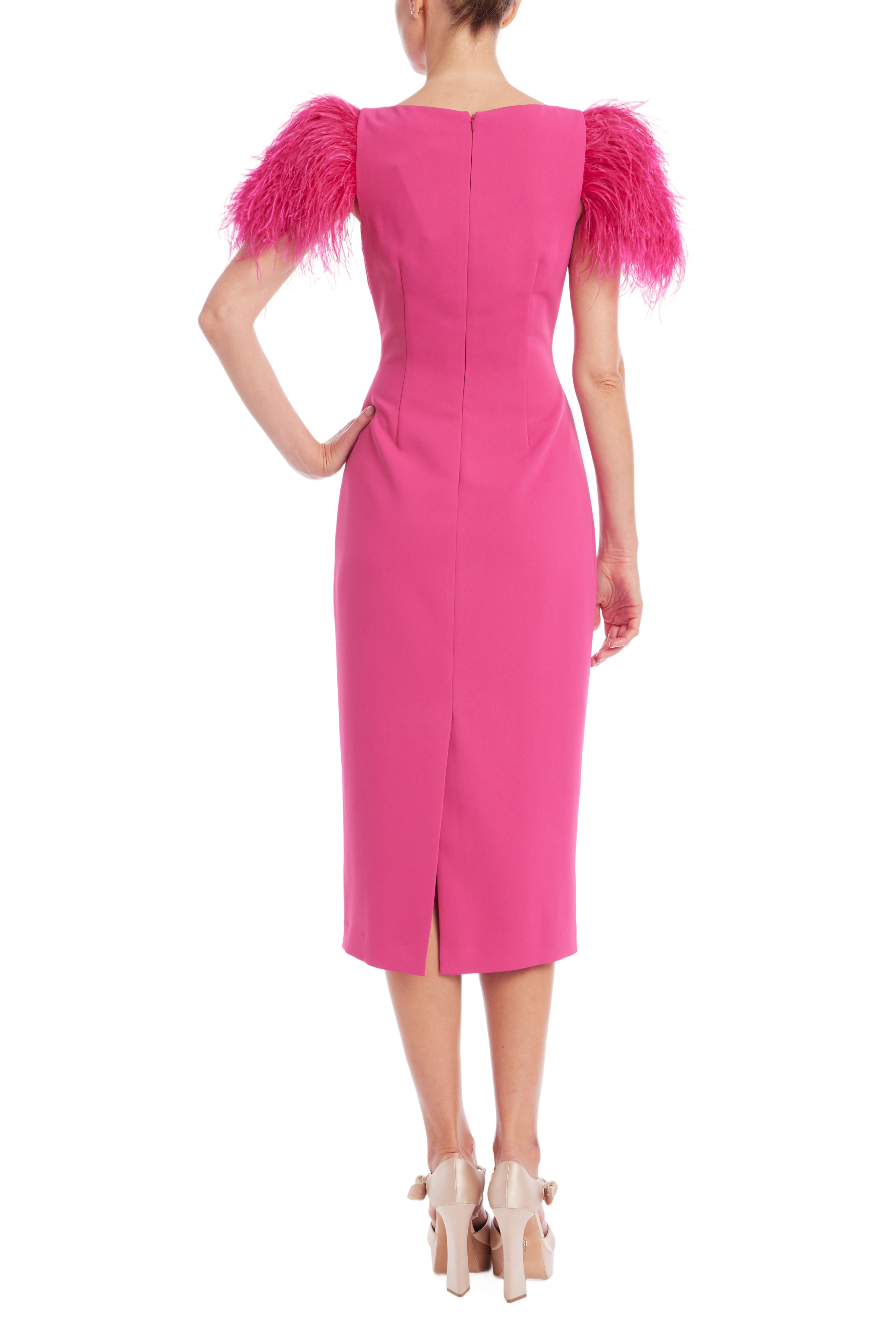 badgley-mischka-feather-sheath-cocktailkleid-magenta-federn image 3