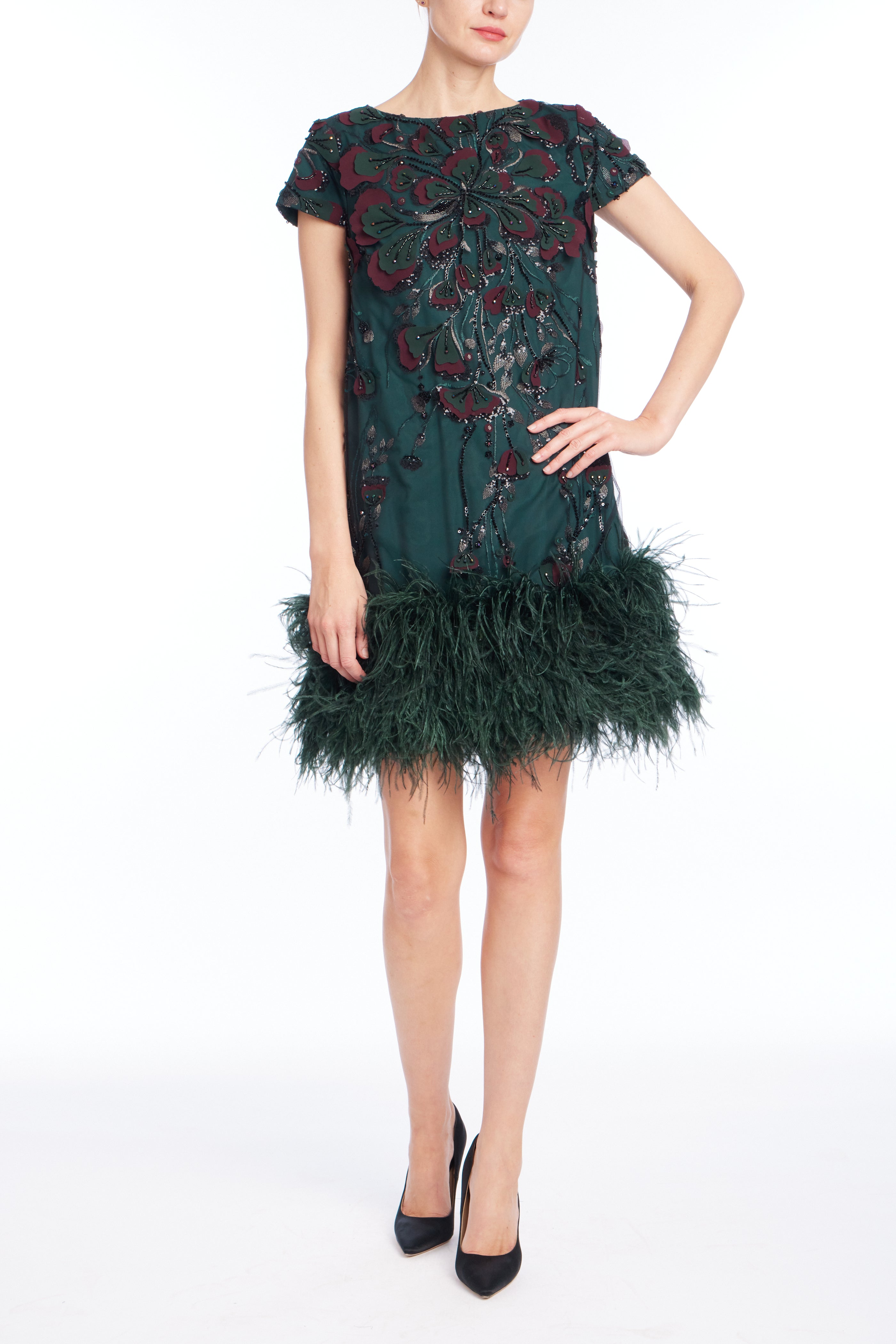 badgley-mischka-sc4682-kleid-pine-perlen-federn-cocktail image 1