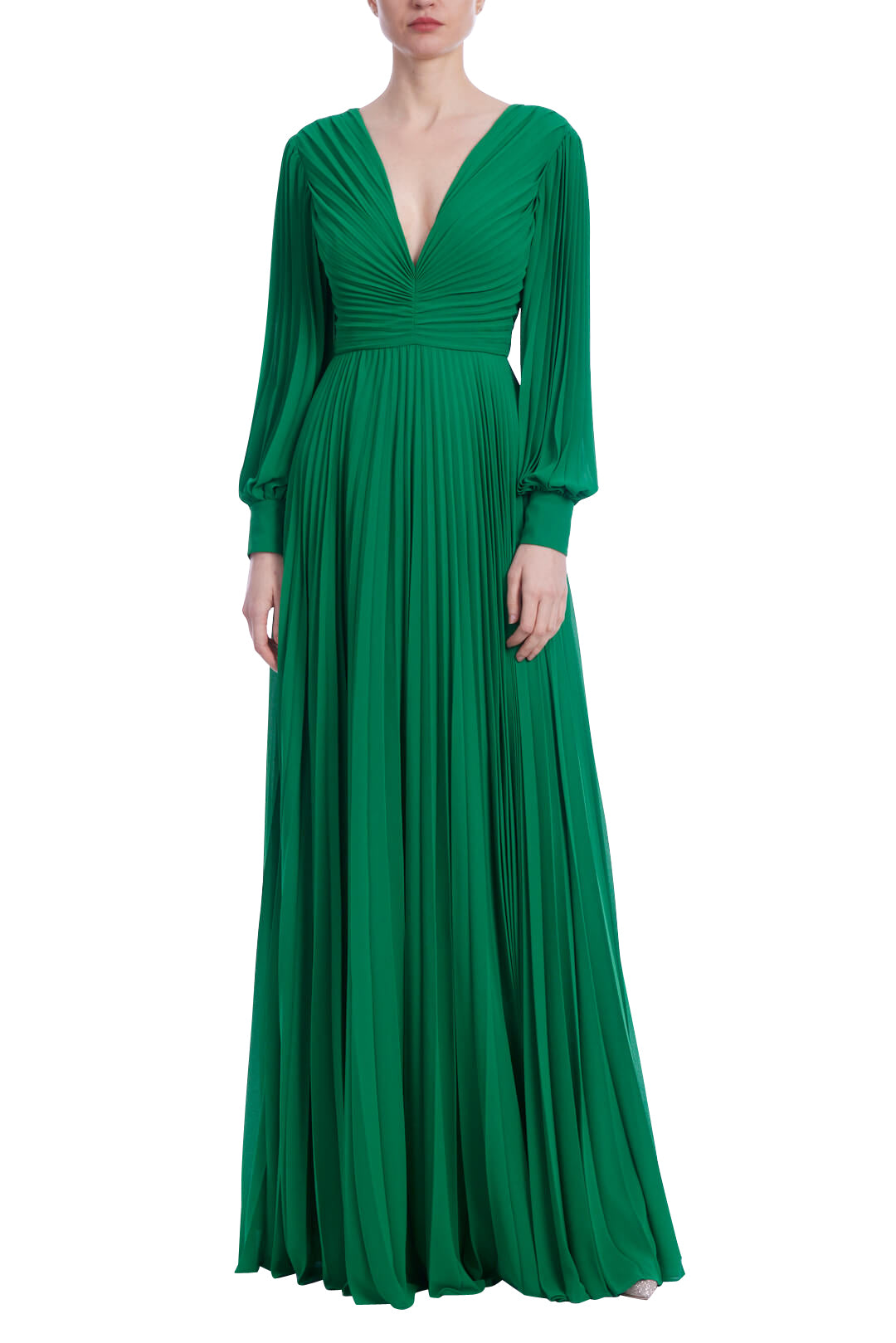 badgley-mischka-v-neck-long-sleeve-pleated-gown-abendkleid-gr-n image 5