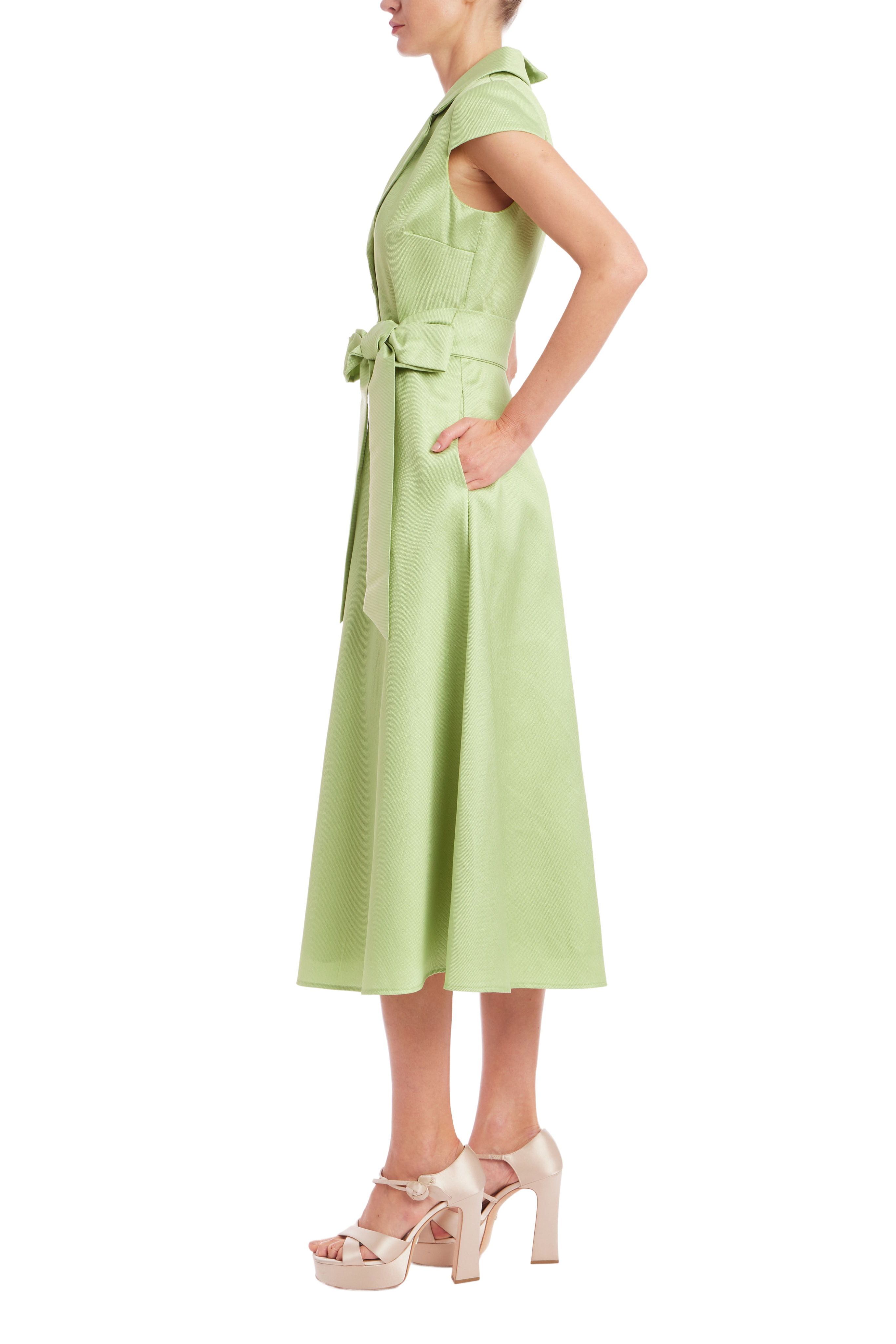 badgley-mischka-hemdkleid-limette-midi-g-rtel-cap-arm image 2