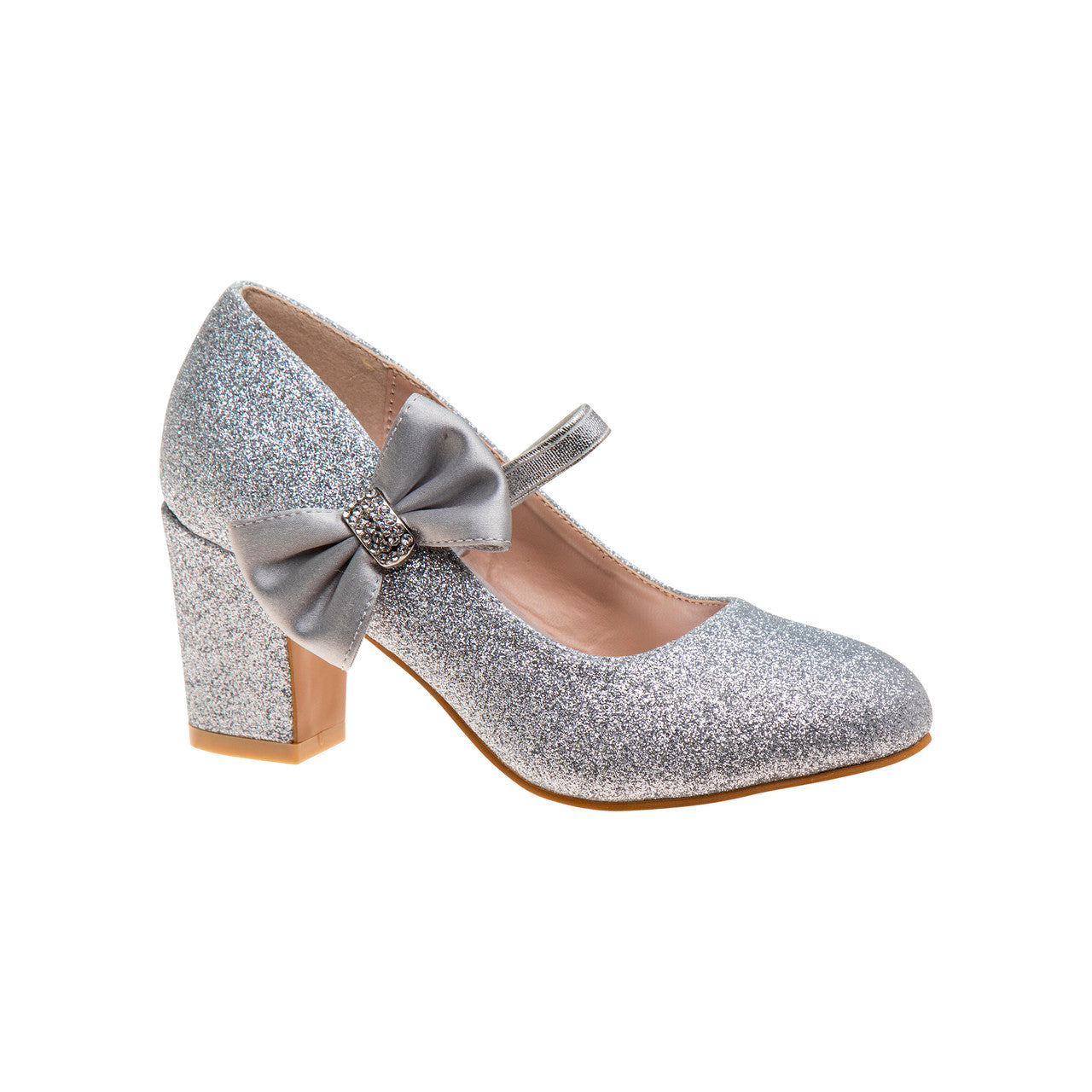 badgley-mischka-girls-glitzer-pumps-silber-2-zoll-schleife image 1