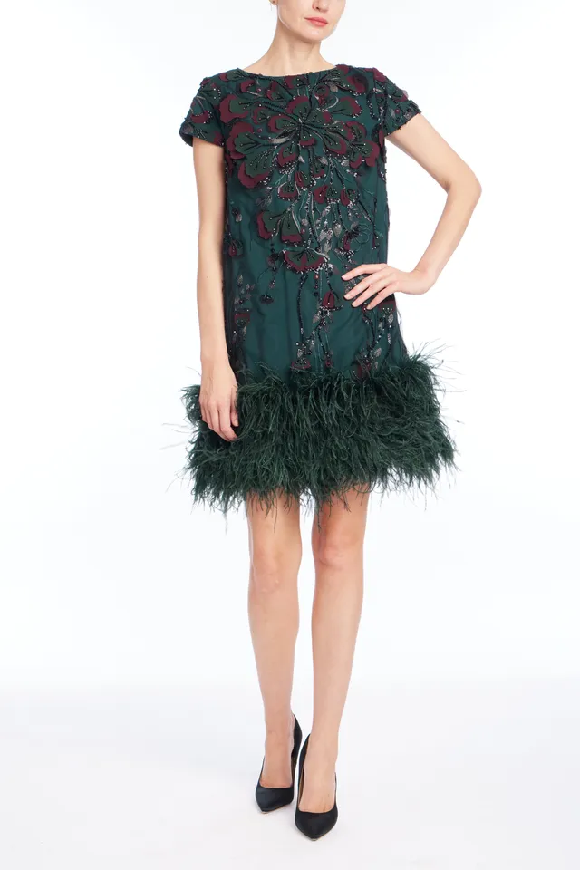 badgley-mischka-sc4682-kleid-pine-perlen-federn-cocktail image 1