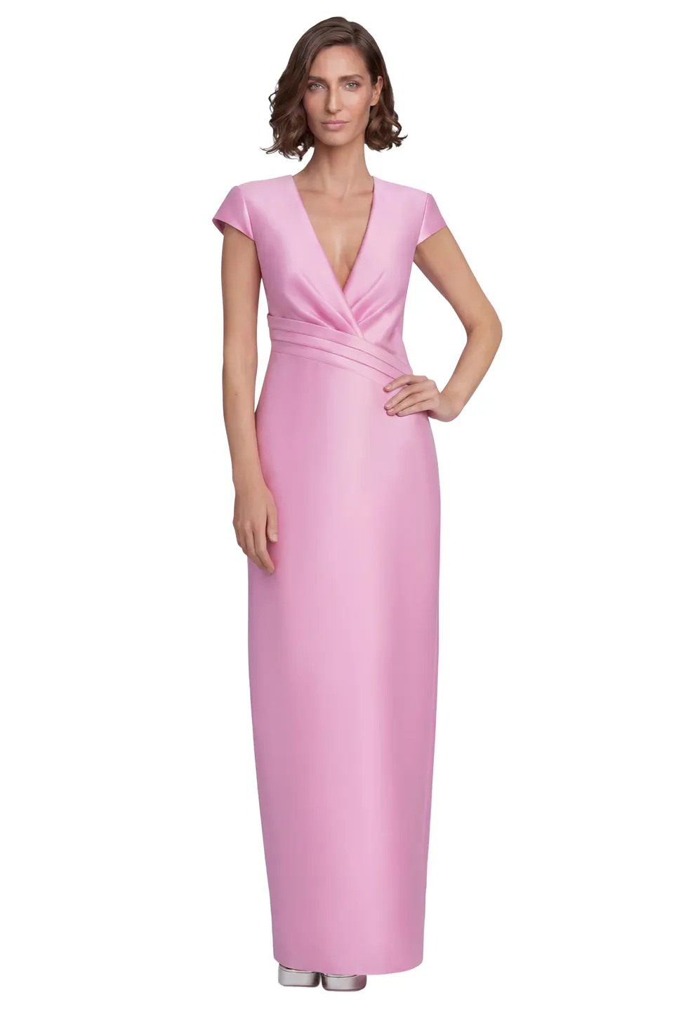 badgley-mischka-abendkleid-s-ulenkleid-rose-mikado-v-ausschnitt image 1