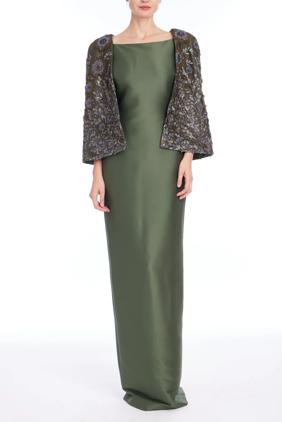 badgley-mischka-embroidered-cape-gown-kleid-olive image 1