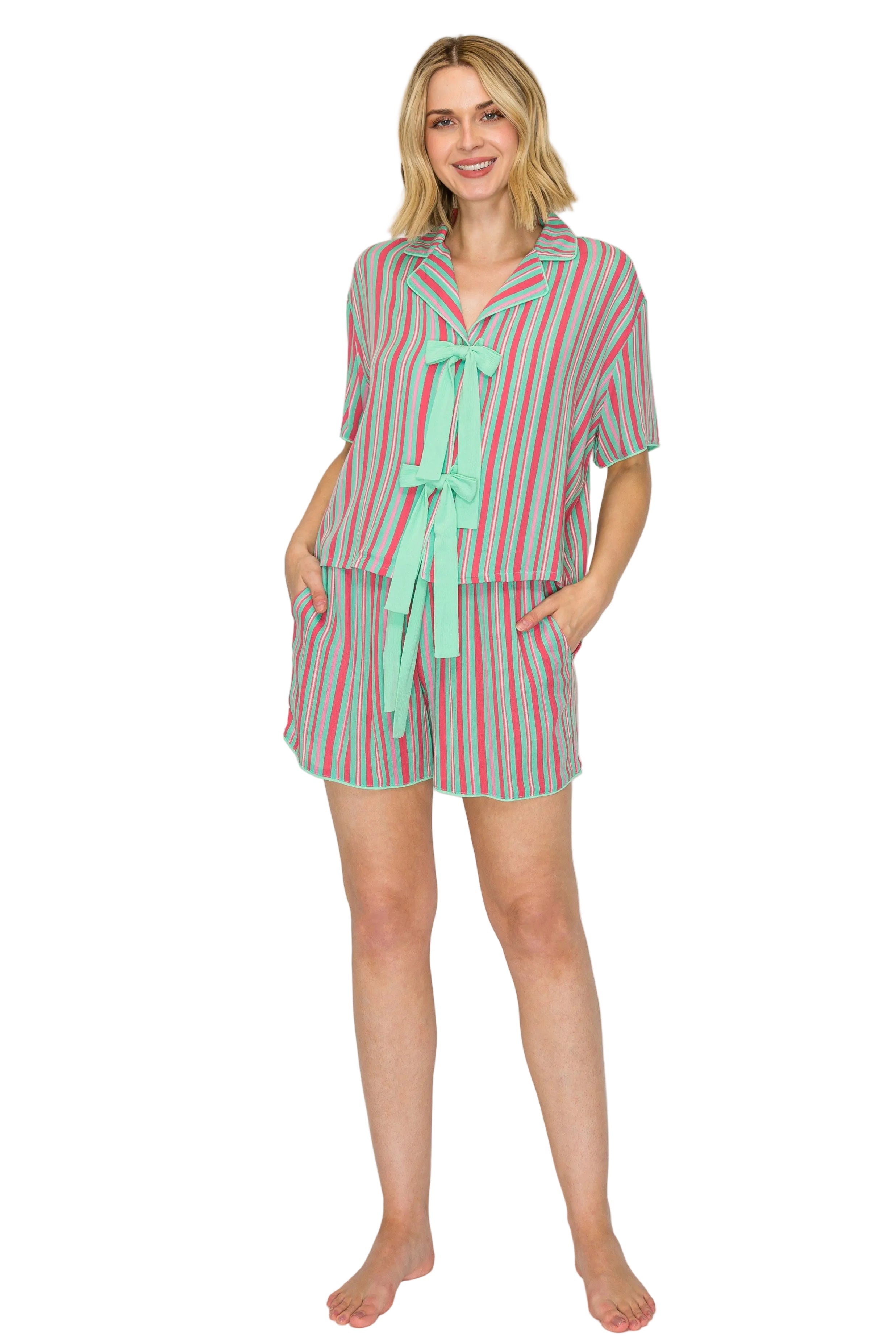 badgley-mischka-luxe-crinkle-jersey-pyjama-shorts-peach-lip image 7