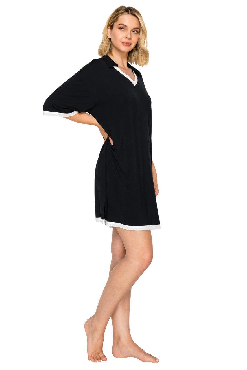 badgley-mischka-yummy-nachthemd-modal-jet-black-mit-kragen image 2
