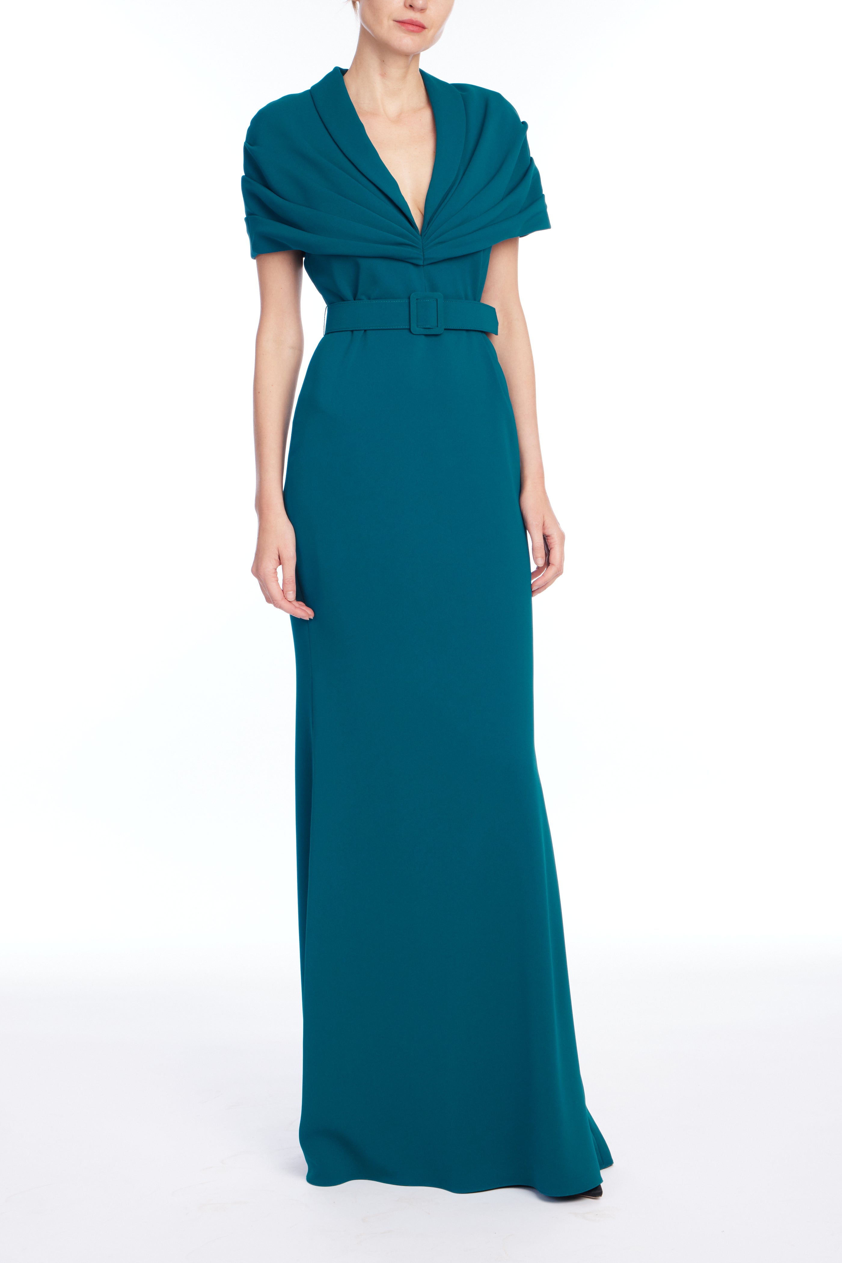 badgley-mischka-cowl-neck-abendkleid-teal-lang-wasserfall image 1