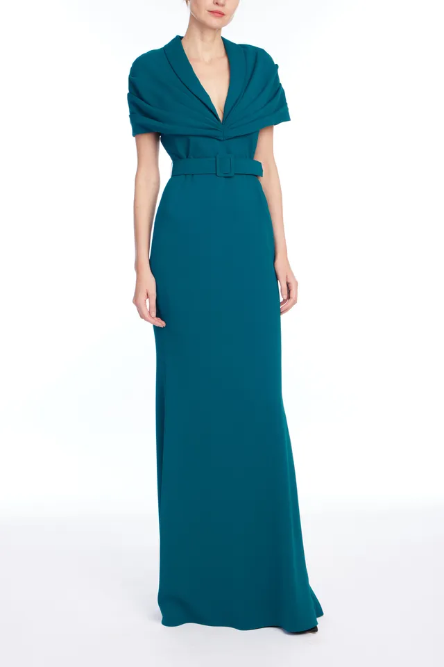 badgley-mischka-cowl-neck-abendkleid-teal-lang-wasserfall image 1