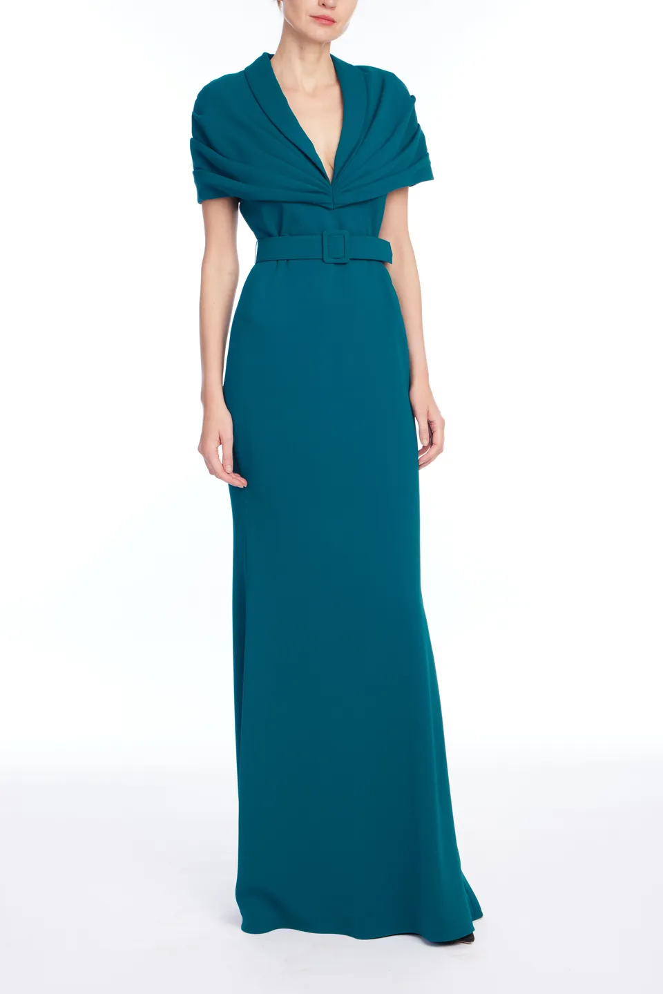 badgley-mischka-cowl-neck-abendkleid-teal-lang-wasserfall image 1