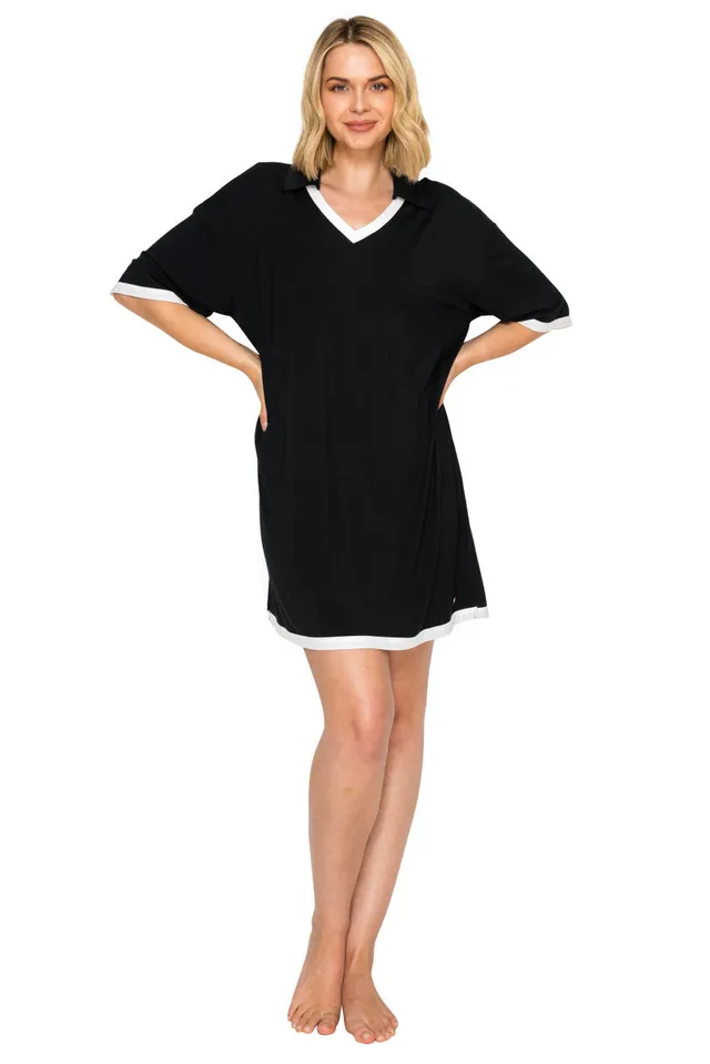 badgley-mischka-yummy-nachthemd-modal-jet-black-mit-kragen image 1