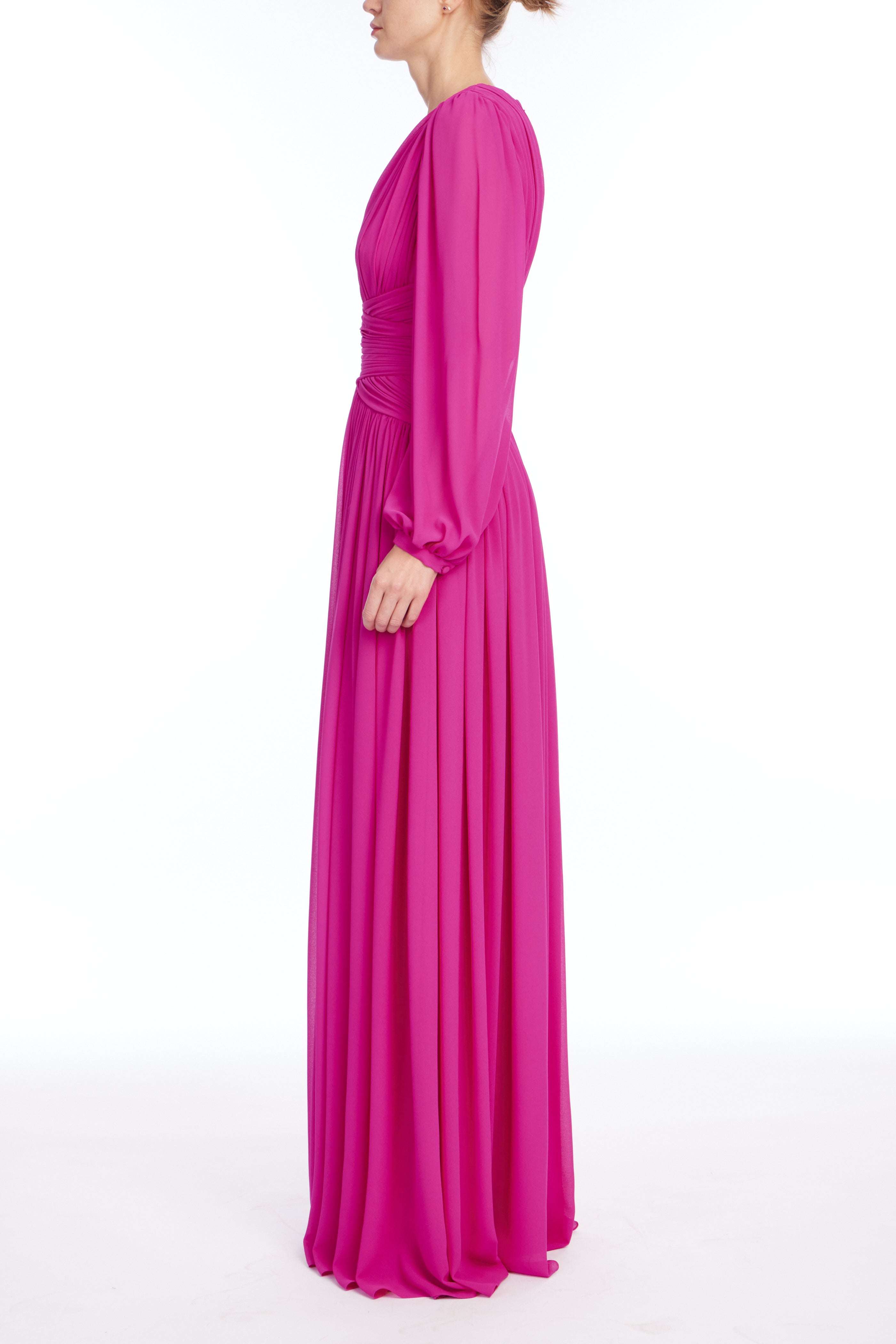 badgley-mischka-v-neck-draped-gown-abendkleid-fuchsia-lang image 2