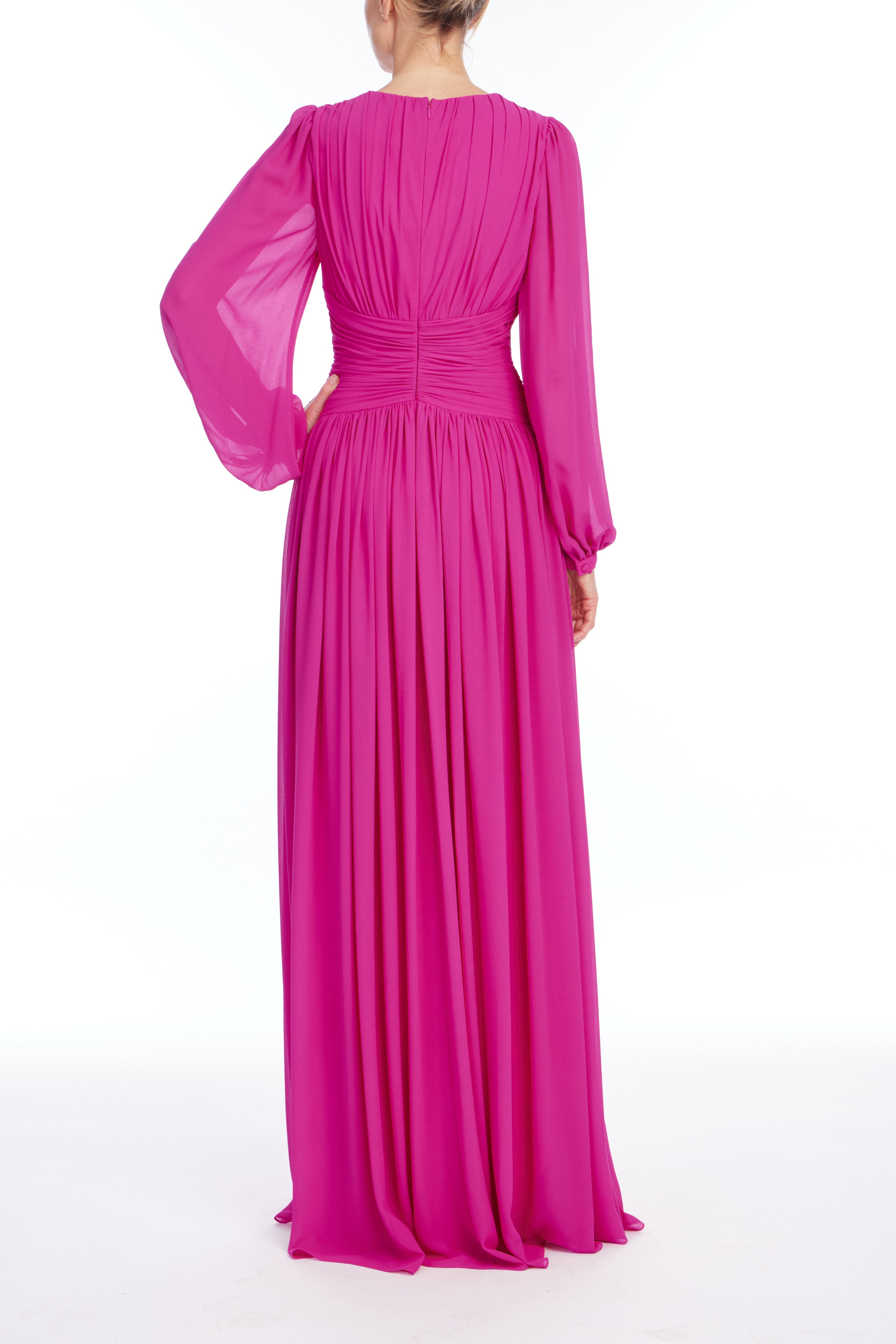 badgley-mischka-v-neck-draped-gown-abendkleid-fuchsia-lang image 3