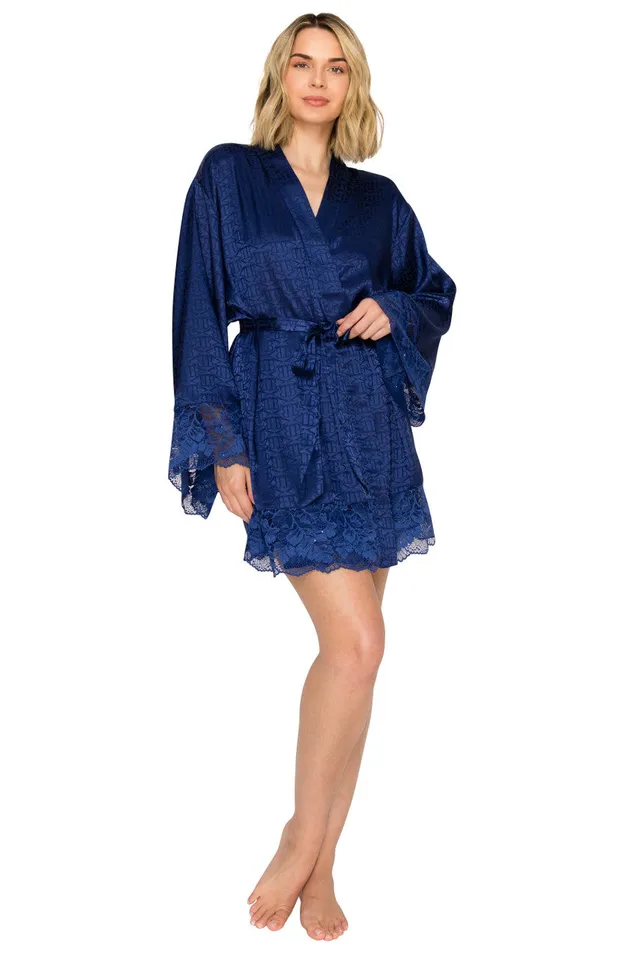 badgley-mischka-luxe-monogram-morgenmantel-satin-blueberry image 1