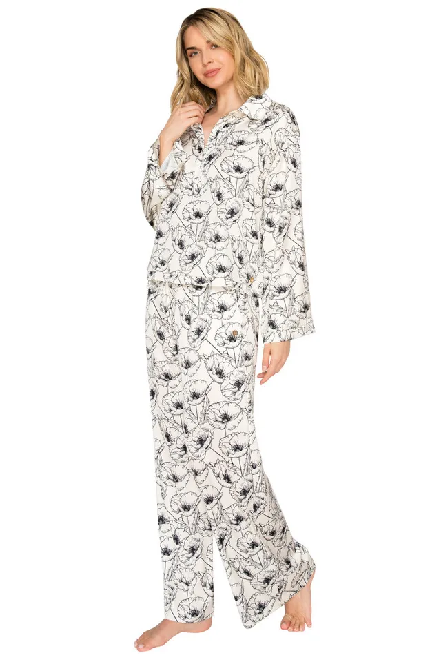 badgley-mischka-luxe-floral-pyjama-ivory-black-satin-blume image 1