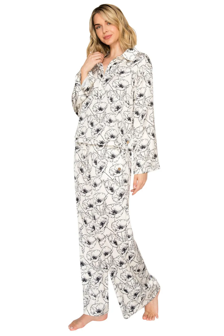 badgley-mischka-luxe-floral-pyjama-ivory-black-satin-blume image 1