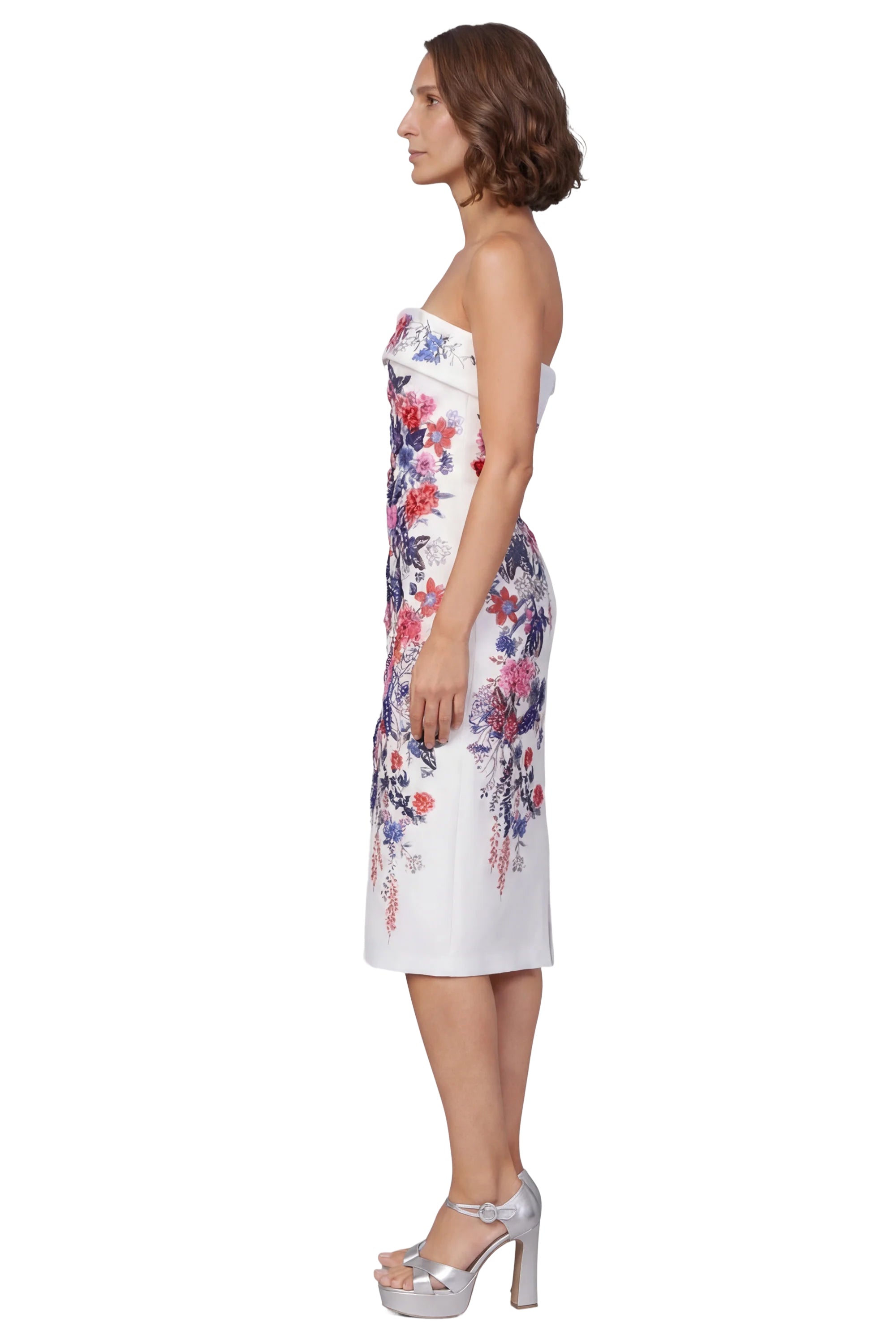 badgley-mischka-strapless-midi-etuikleid-ivory-multi-blumen image 2