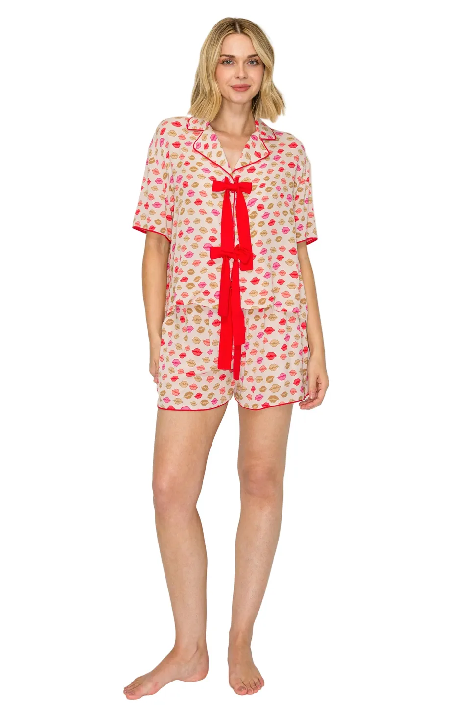 badgley-mischka-luxe-crinkle-jersey-pyjama-shorts-peach-lip image 1
