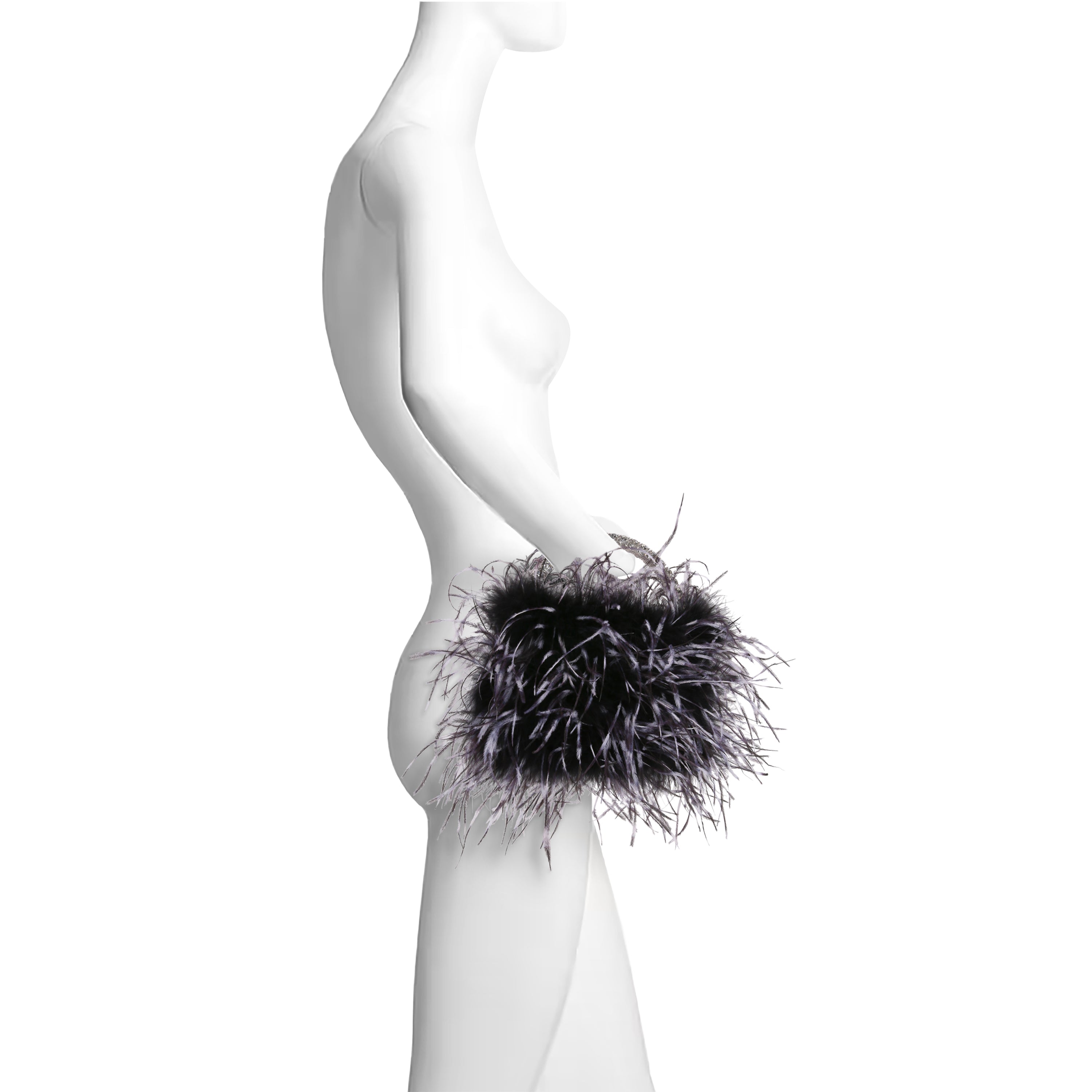 badgley-mischka-raven-clutch-black-white-federn-halbmond image 4