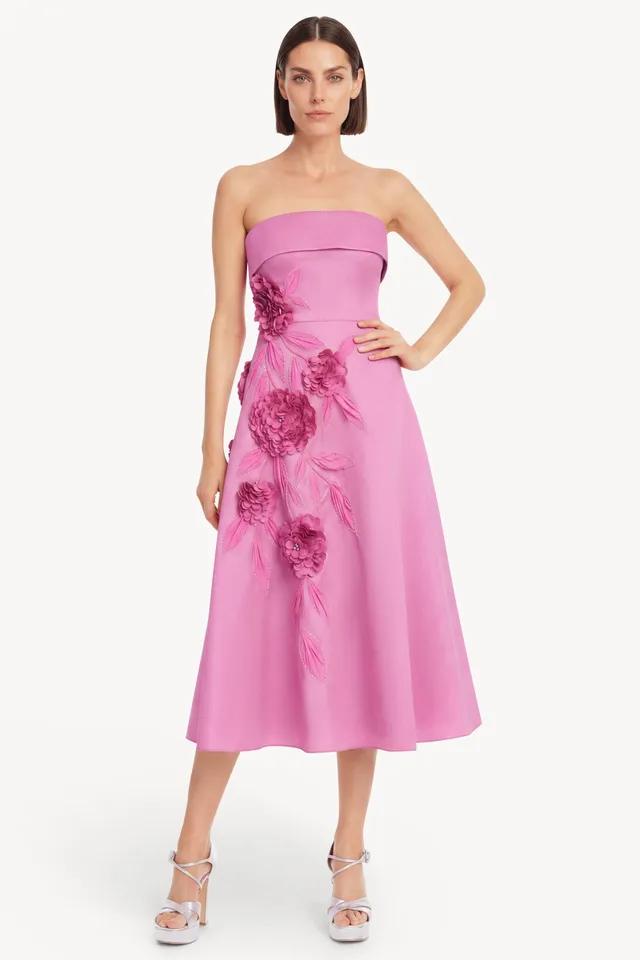 badgley-mischka-midi-kleid-rose-strapless-mit-3d-blumen image 1