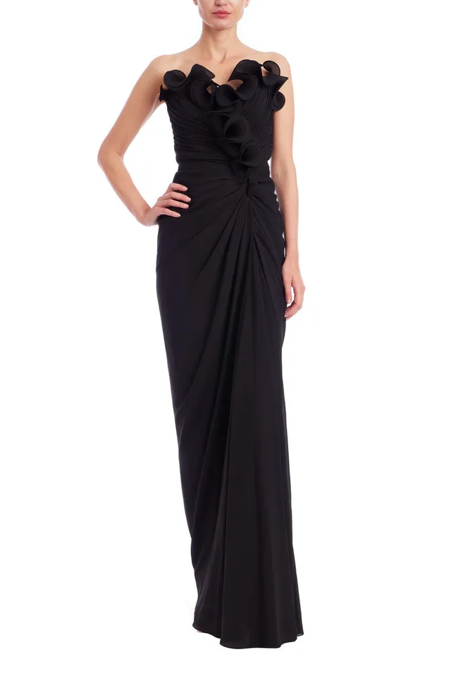 badgley-mischka-strapless-gown-abendkleid-schwarz-georgette image 1