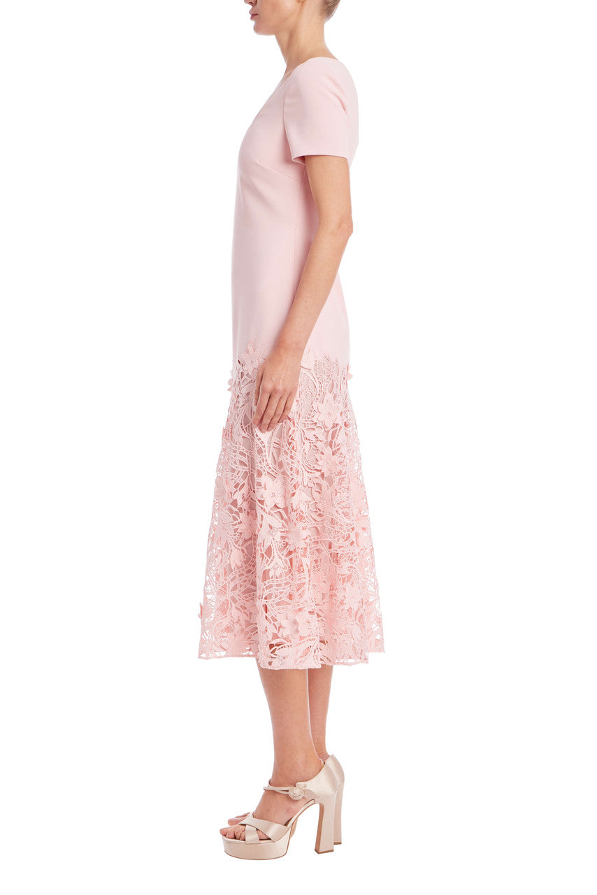 badgley-mischka-a-linie-kleid-midikleid-blush-spitze-kurzarm image 2