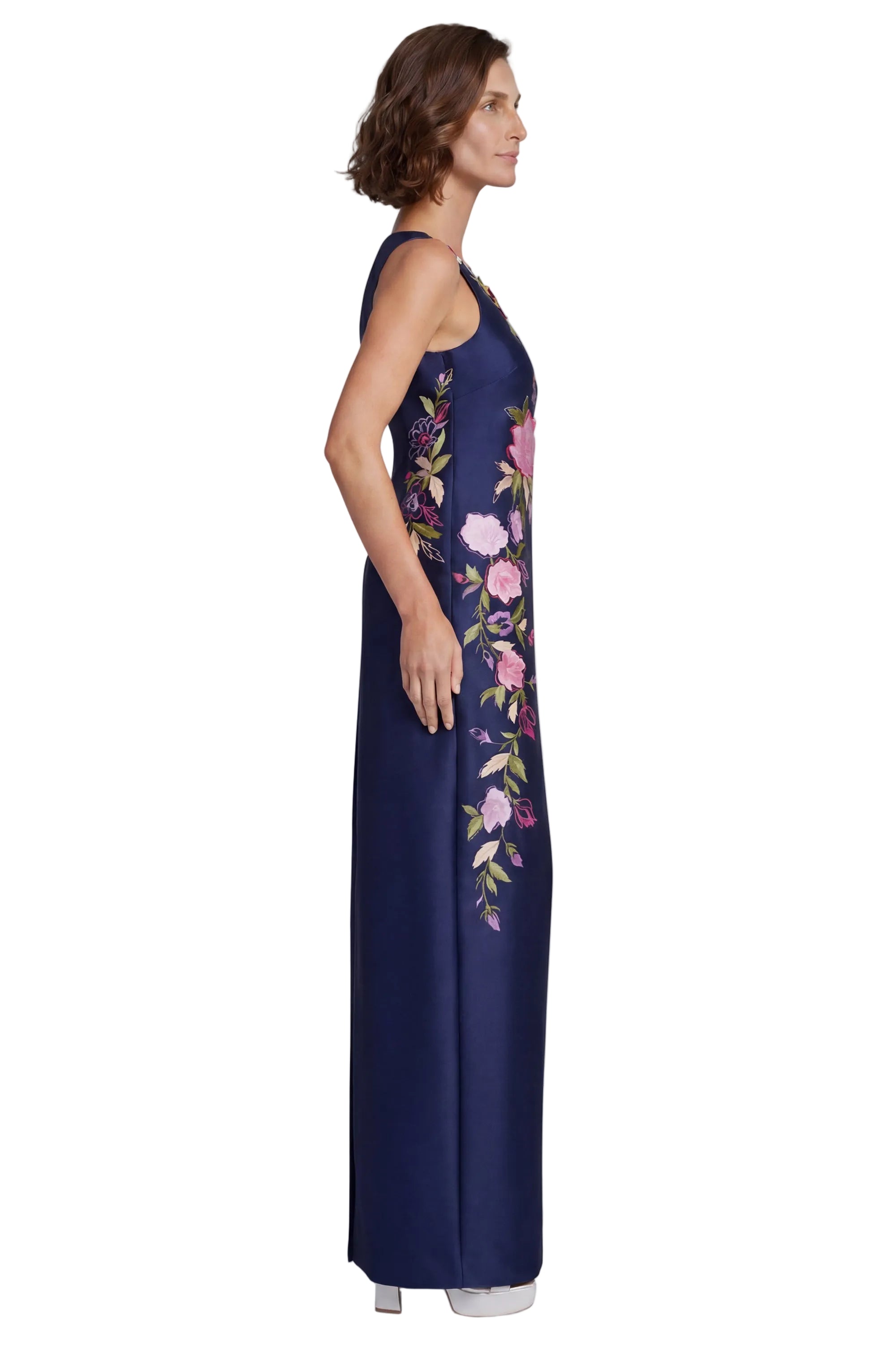 badgley-mischka-floral-column-abendkleid-navy-stickerei-maxi image 2