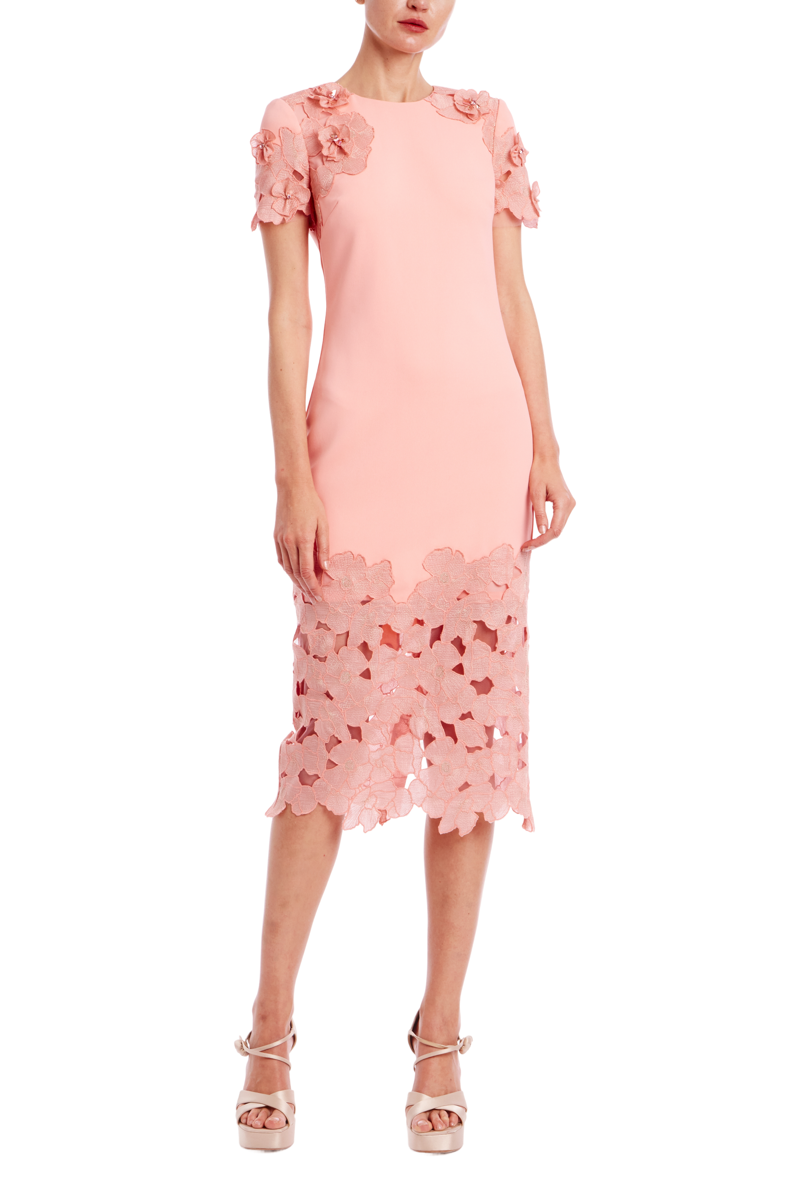 badgley-mischka-lace-sheath-cocktailkleid-coral-spitze image 1