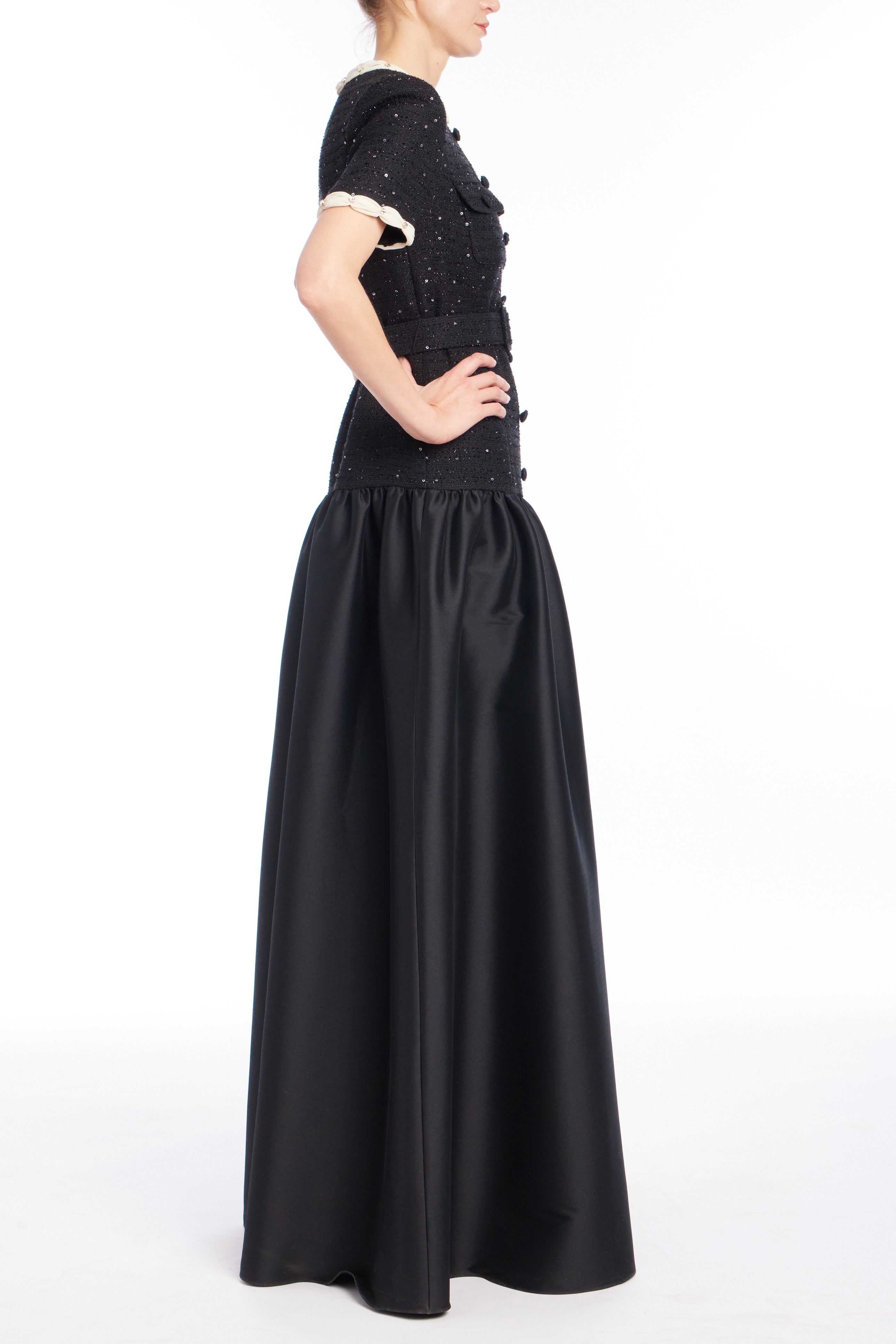 badgley-mischka-a-linie-pailletten-tweed-abendkleid-schwarz-lang image 2