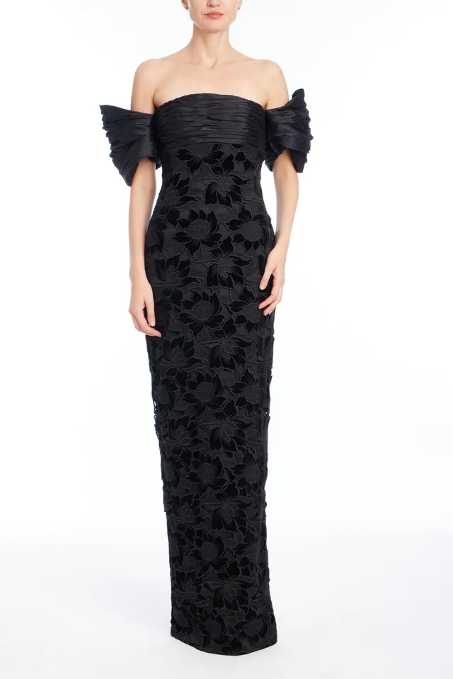 badgley-mischka-floral-guipure-gown-schwarz-samt image 1