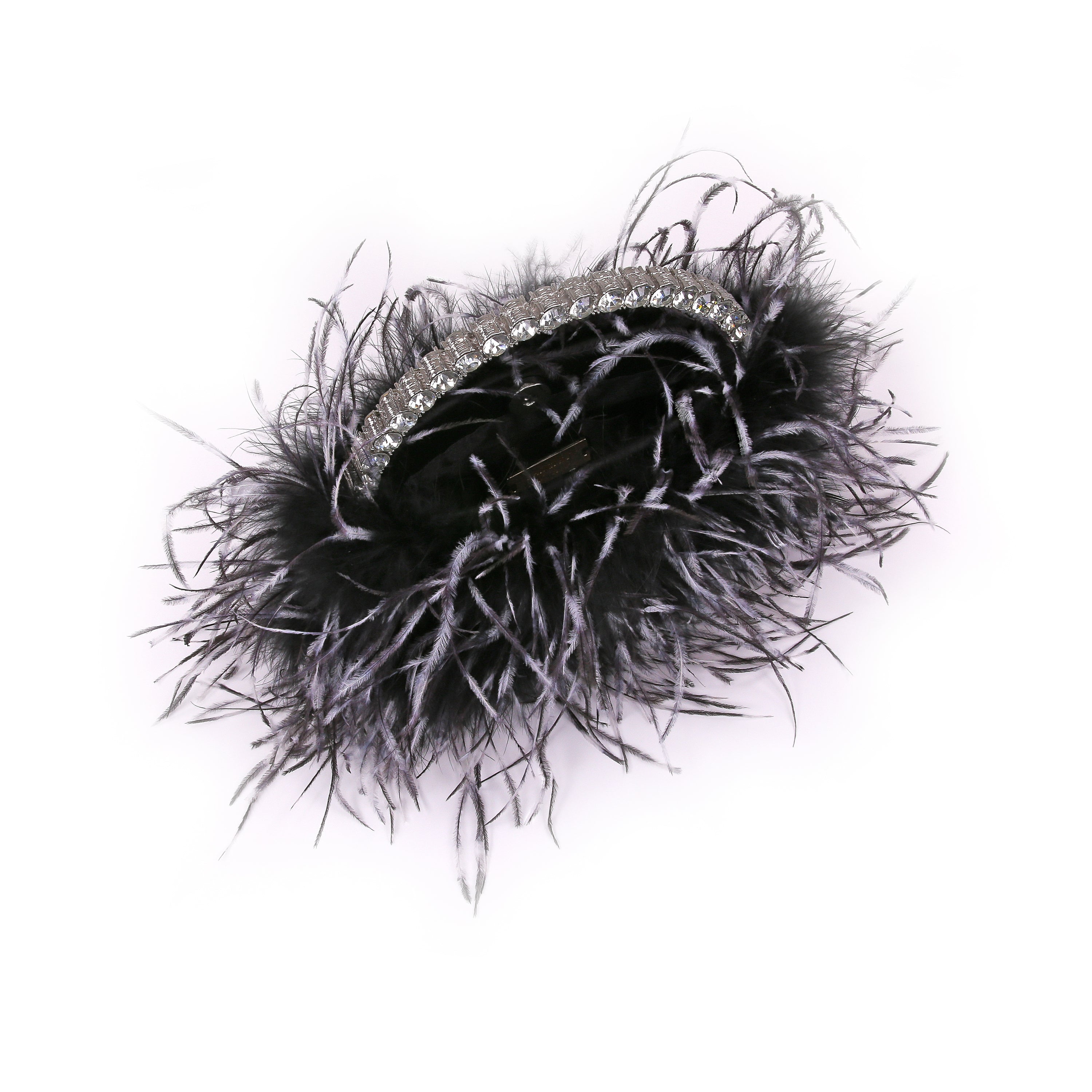 badgley-mischka-raven-clutch-black-white-federn-halbmond image 3