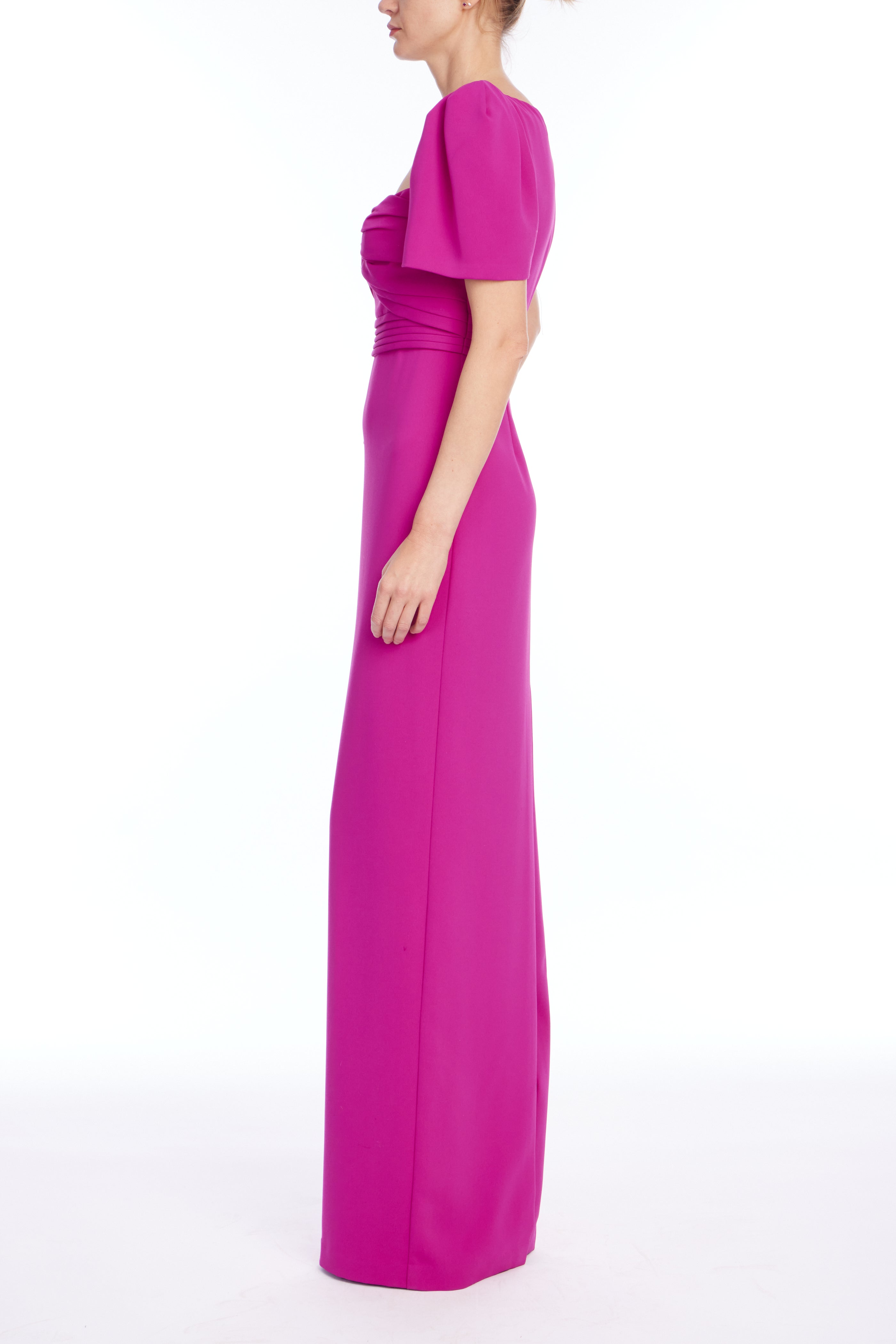 badgley-mischka-puff-sleeve-abendkleid-fuchsia-herzausschnitt image 2