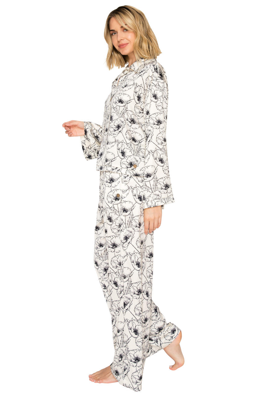 badgley-mischka-luxe-floral-pyjama-ivory-black-satin-blume image 2