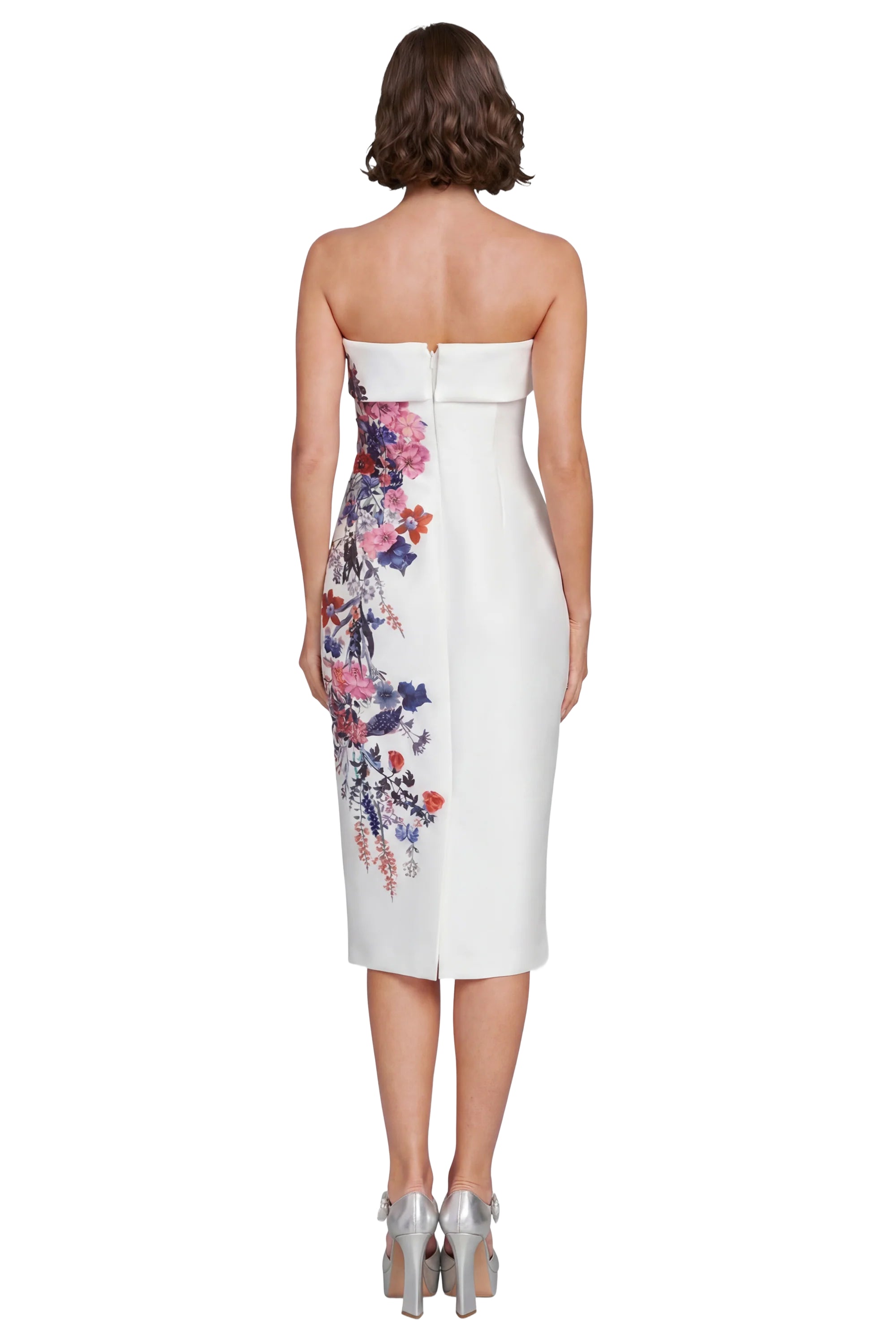 badgley-mischka-strapless-midi-etuikleid-ivory-multi-blumen image 3